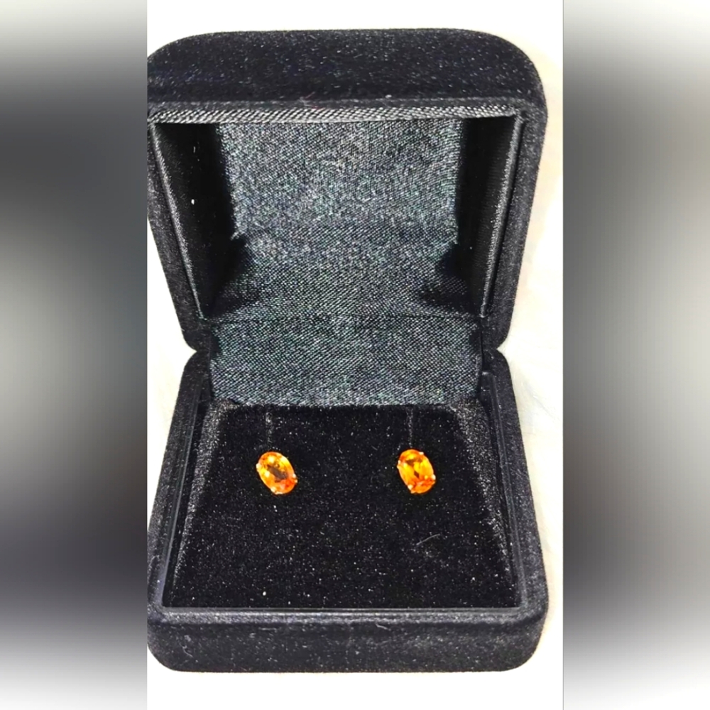 Citrine Stud Earrings Genuine 18K Yellow Gold November Birthstone silicone lock